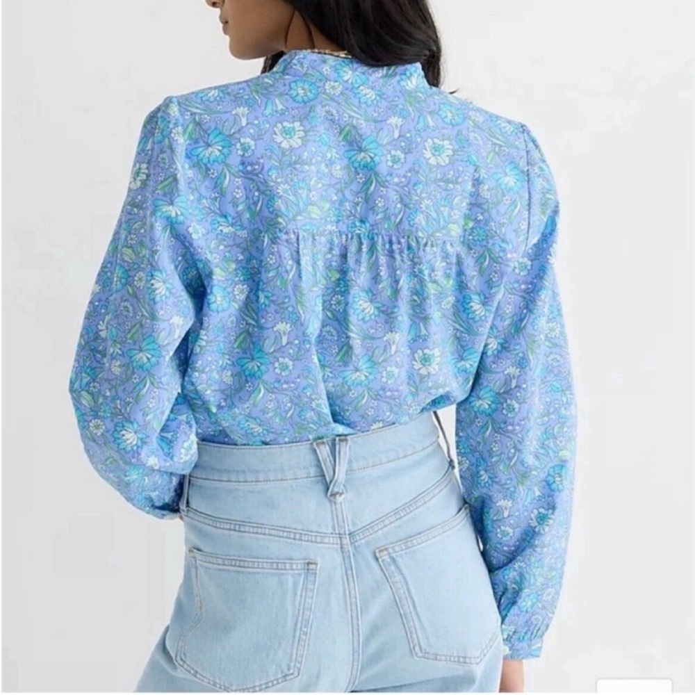 J. Crew Fresco Top In Floral Cotton Poplin blue size large - Picture 2 of 7